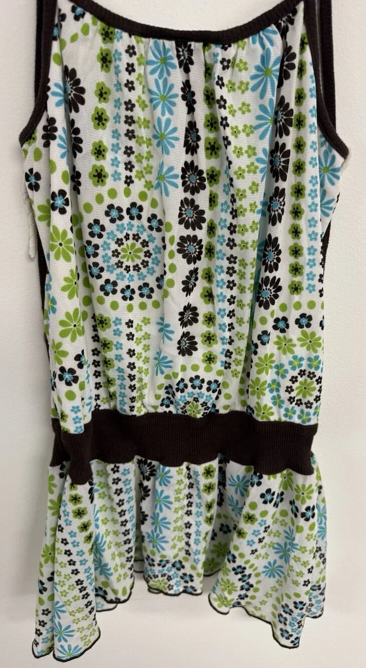 My Michelle Girls Floral Dress Size M Blue Green Brown Drop Waist Vintage